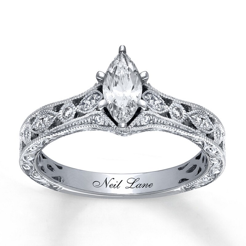 Main Image 1 of Previously Owned Neil Lane Engagement Ring 3/4 ct tw Marquise & Round-cut Diamonds 14K White Gold - Size 5