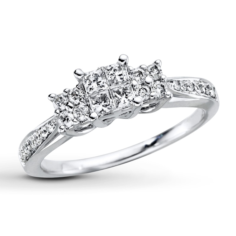 Main Image 1 of Previously Owned Diamond Engagement Ring 1/2 ct tw Princess & Round-cut 14K White Gold - Size 4