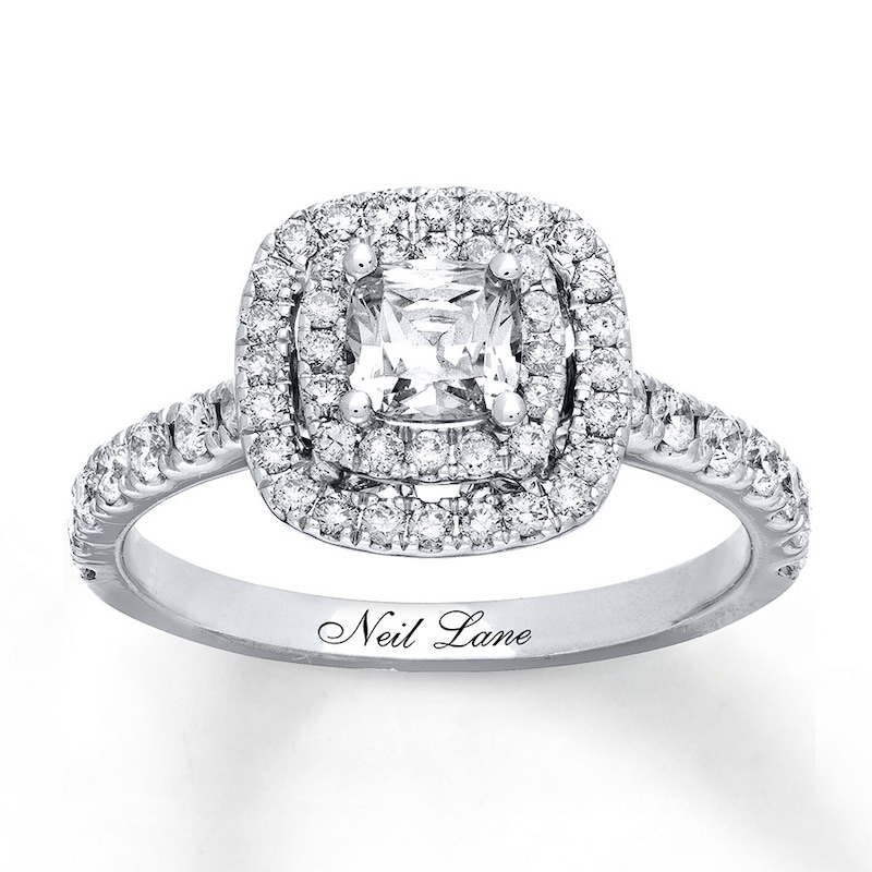 Main Image 1 of Previously Owned Neil Lane Engagement Ring 1-1/8 ct tw Cushion & Round-cut Diamonds 14K White Gold - Size 3.75