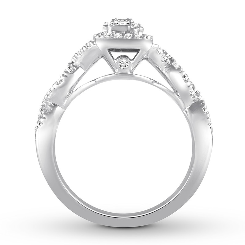 Previously Owned Diamond Engagement Ring 7/8 ct tw Baguette & Round-cut 14K White Gold - Size 9.75