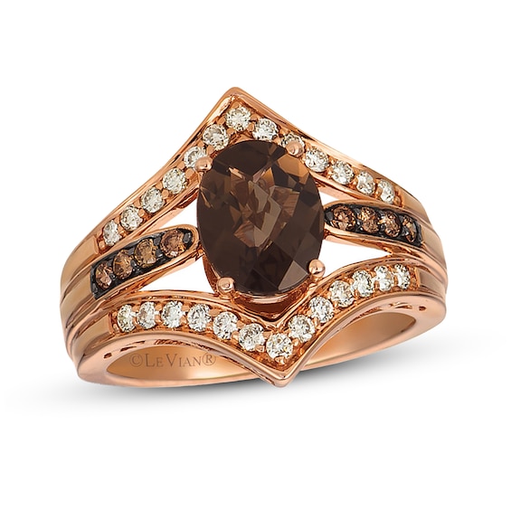 Previously Owned Le Vian Chocolate Quartz Ring 1/2 ct tw Round-cut Diamonds 14K Gold - Size 12