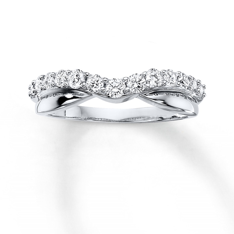 Main Image 1 of Previously Owned Diamond Contour Band 1/2 ct tw Round-cut 14K White Gold - Size 9.75