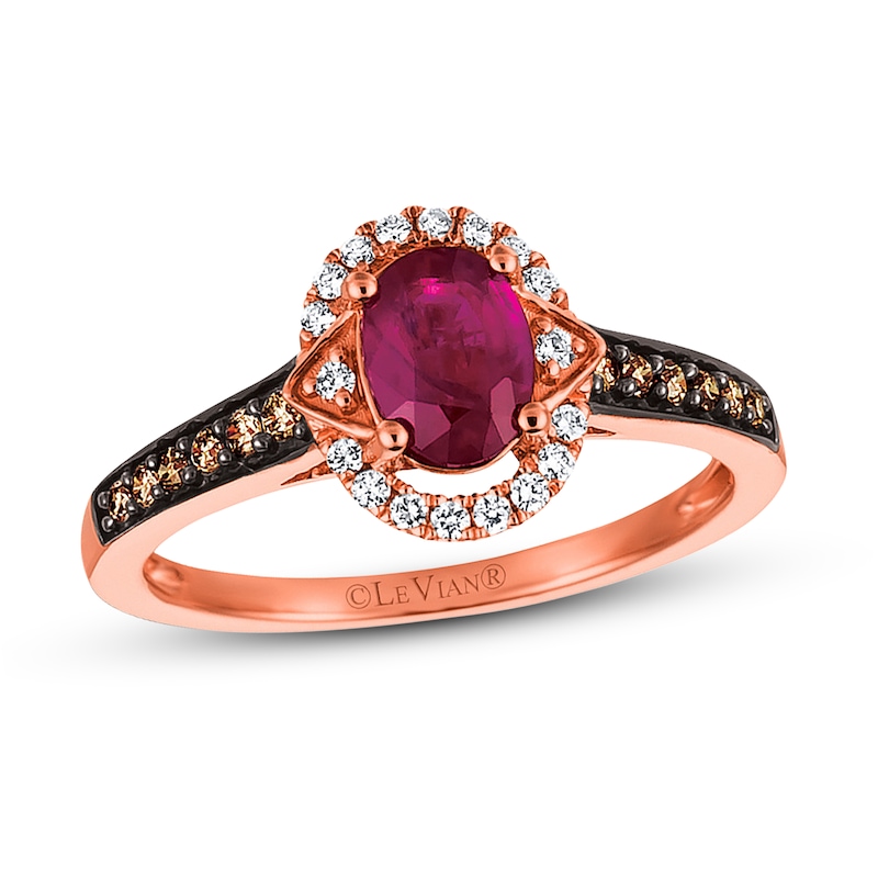Previously Owned Le Vian Natural Ruby Ring 1/4 ct tw Chocolate Round-cut Diamonds 14K Strawberry Gold - Size 9.75