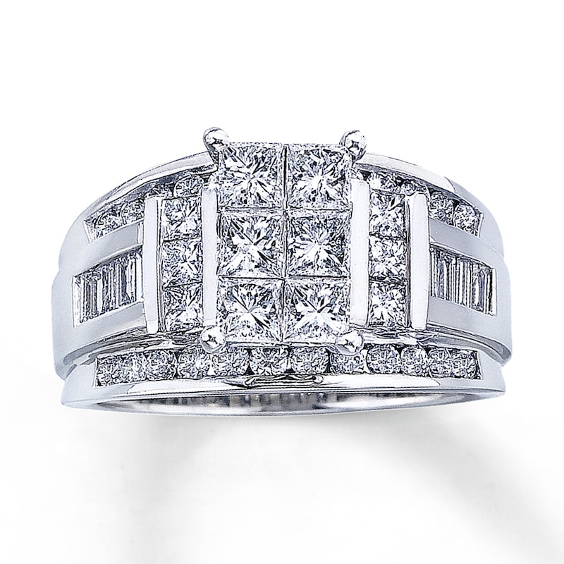 Main Image 1 of Previously Owned Engagement Ring 2 ct tw Princess, Baguette & Round-cut Diamonds 14K White Gold - Size 9