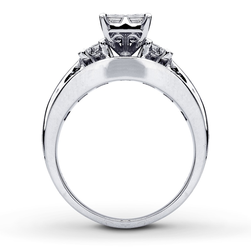 Main Image 2 of Previously Owned Engagement Ring 2 ct tw Princess, Baguette & Round-cut Diamonds 14K White Gold - Size 9