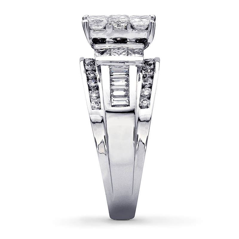 Main Image 3 of Previously Owned Engagement Ring 2 ct tw Princess, Baguette & Round-cut Diamonds 14K White Gold - Size 9