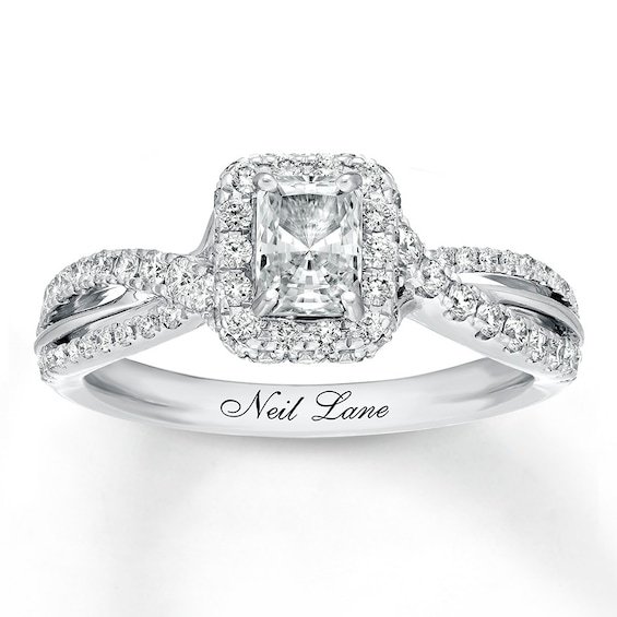 Previously Owned Neil Lane Engagement Ring 1 ct tw Radiant & Round-cut Diamonds 14K White Gold