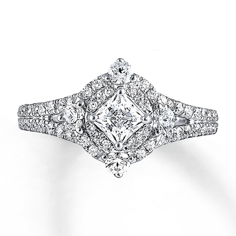 Previously Owned Angel Sanchez Ring 1-1/4 ct tw Princess & Round-cut Diamonds 14K White Gold