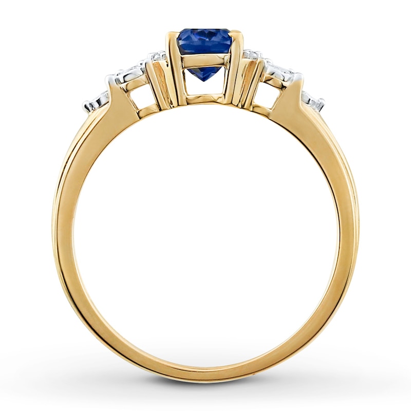 Main Image 2 of Previously Owned Lab-Created Sapphire Ring 1/15 ct tw Diamonds 10K Yellow Gold