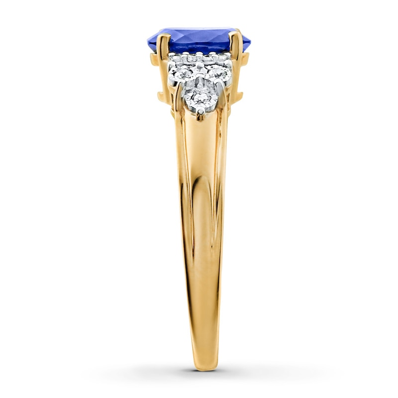 Main Image 3 of Previously Owned Lab-Created Sapphire Ring 1/15 ct tw Diamonds 10K Yellow Gold