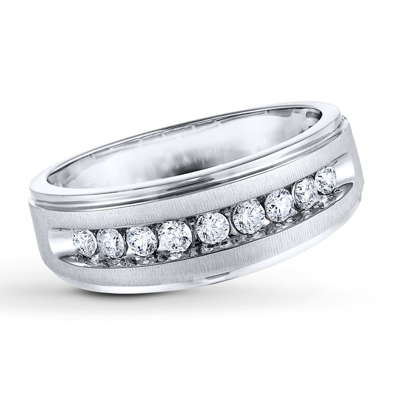 Main Image 1 of Previously Owned Men's Diamond Wedding Band 1/2 ct tw Round-cut 10K White Gold