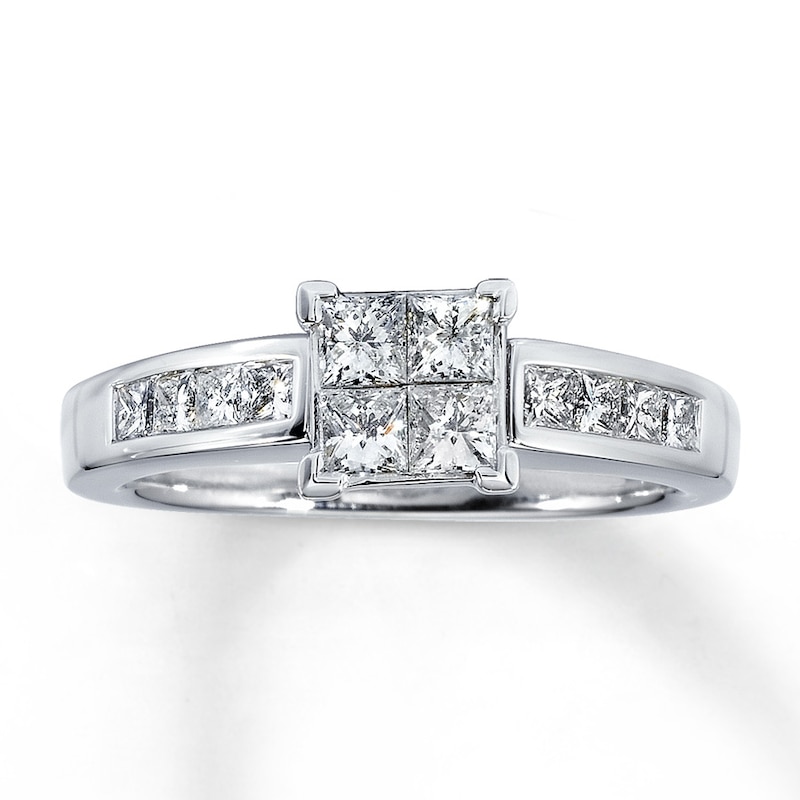 Previously Owned Engagement Ring 7/8 ct tw Princess-cut Diamonds 14K White Gold - Size 5.75
