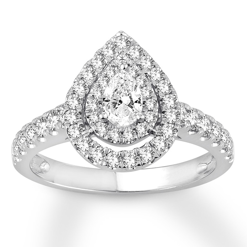 Main Image 1 of Previously Owned Pear-Shaped Diamond Engagement Ring 1 ct tw Pear & Round-cut 14K White Gold