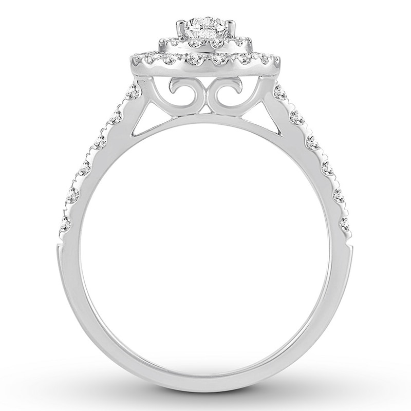 Main Image 2 of Previously Owned Pear-Shaped Diamond Engagement Ring 1 ct tw Pear & Round-cut 14K White Gold