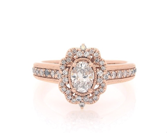 Previously Owned Diamond Engagement Ring 7/8 ct tw Oval & Round 14K Rose Gold