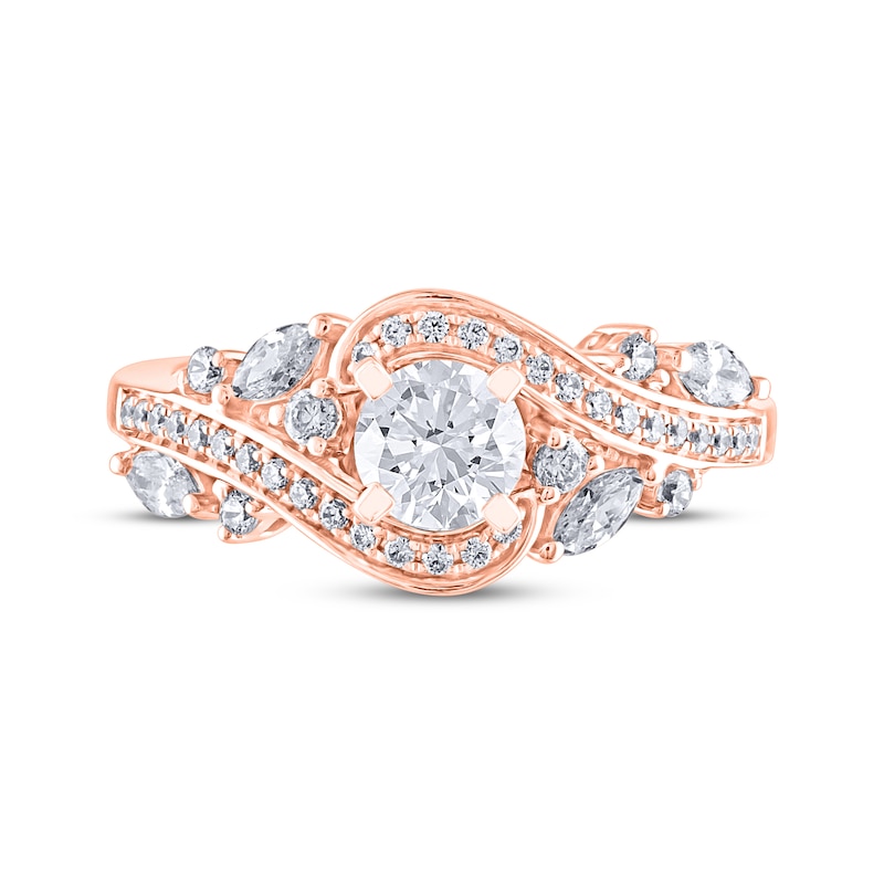 Main Image 3 of Previously Owned Adrianna Papell Diamond Engagement Ring 1 ct tw Round & Marquise-cut 14K Rose Gold - Size 10