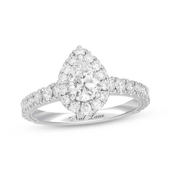 Previously Owned Neil Lane Premiere Diamond Engagement Ring 1-1/2 ct tw Pear & Round-cut 14K White Gold - Size 4.5