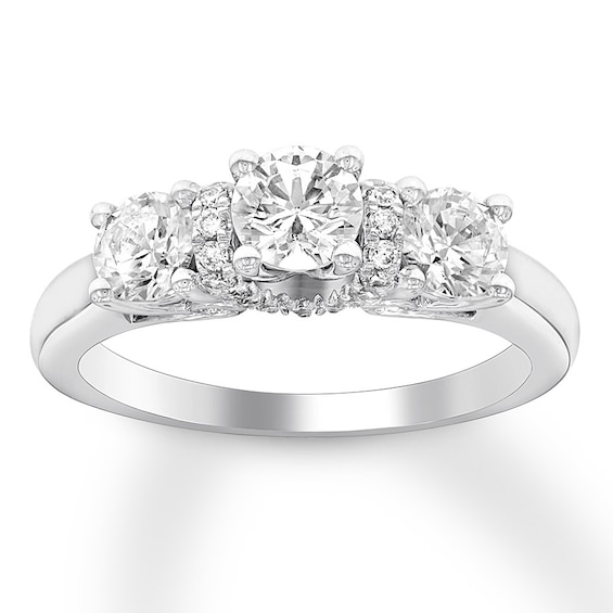 Previously Owned Three-Stone Diamond Ring 1-3/8 ct tw Round-cut 14K White Gold - Size 4.25