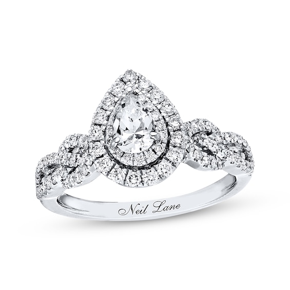 Previously Owned Neil Lane Bridal Ring 7/8 ct tw Pear & Round-cut Diamonds 14K White Gold - Size 4