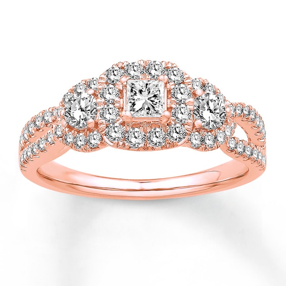 Previously Owned Diamond Engagement Ring 7/8 ct tw Princess & Round-cut 14K Rose Gold - Size 9.5
