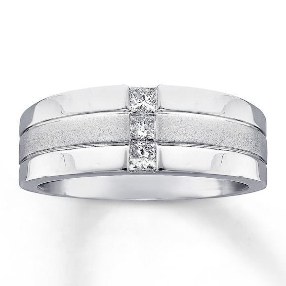 Previously Owned Men's Diamond Wedding Band 1/3 ct tw Square-Cut 14K White Gold - Size 7.75