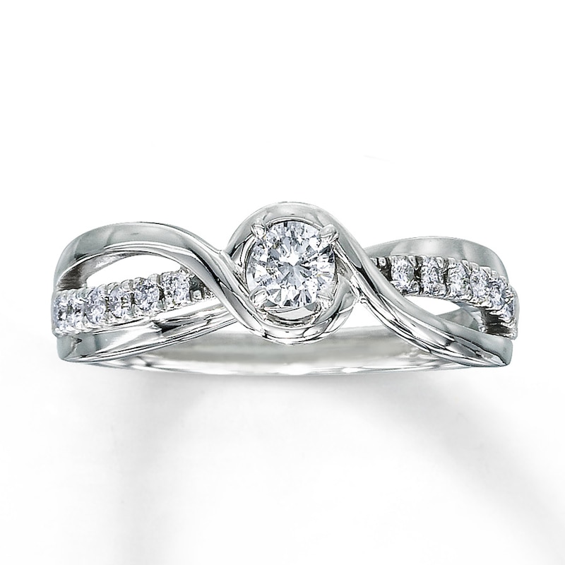 Main Image 1 of Previously Owned Engagement Ring 1/3 ct tw Round-cut Diamonds 10K White Gold - Size 10