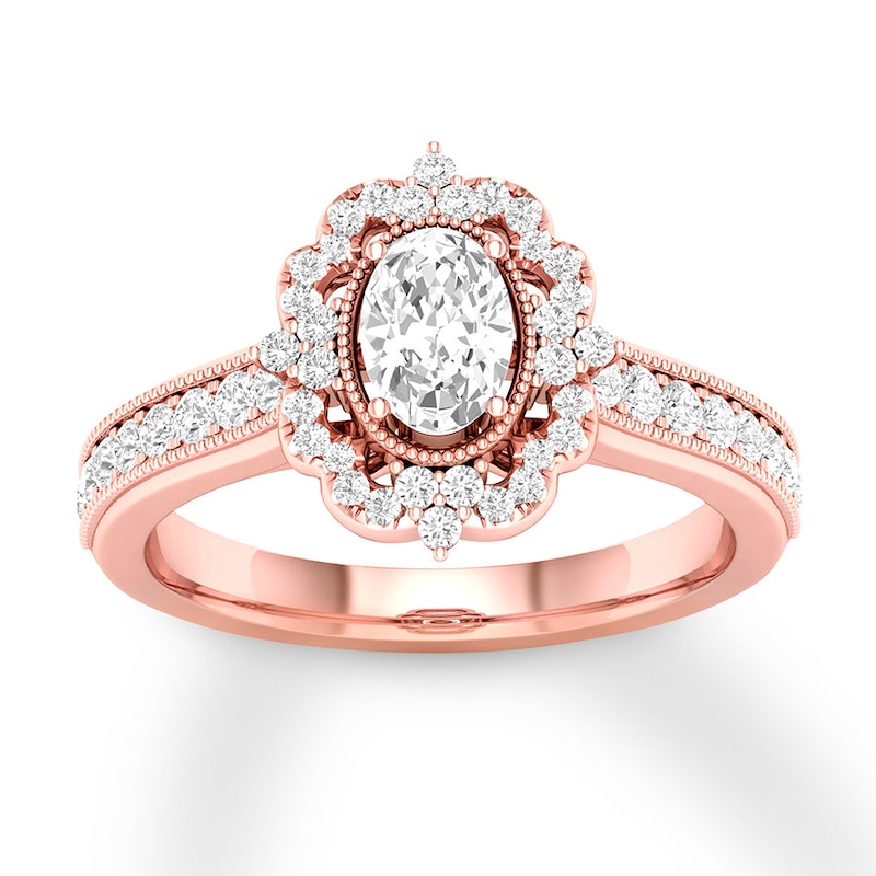Previously Owned Diamond Engagement Ring 7/8 ct tw Oval & Round-cut 14K Rose Gold Size 11.75