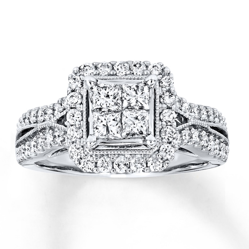 Previously Owned Diamond Engagement Ring 1 ct tw Princess & Round-cut 14K White Gold - Size 12