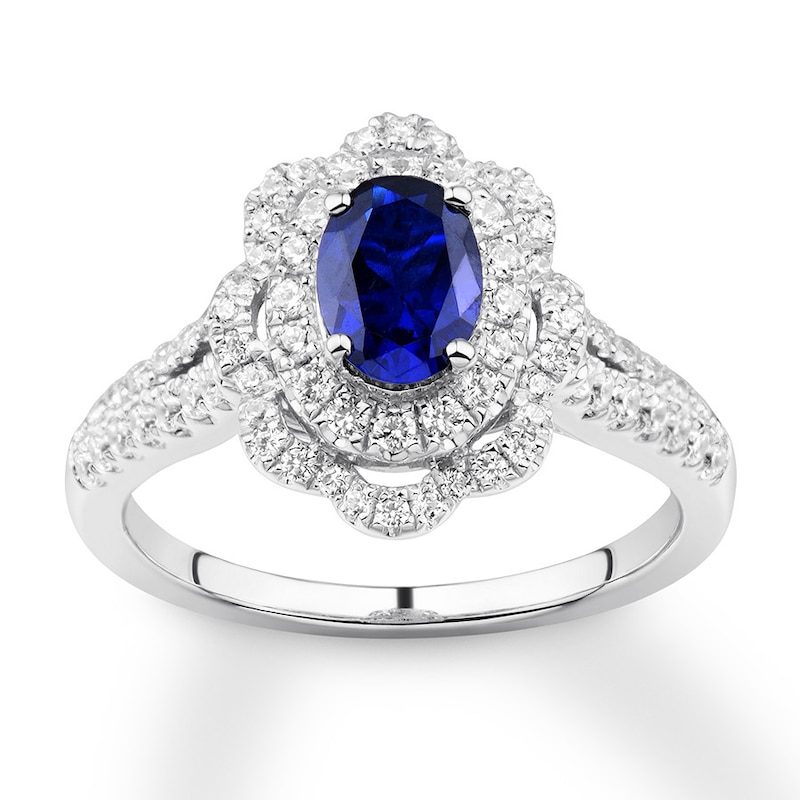 Previously Owned Oval Sapphire Engagement Ring 1/2 ct tw Round-cut ...