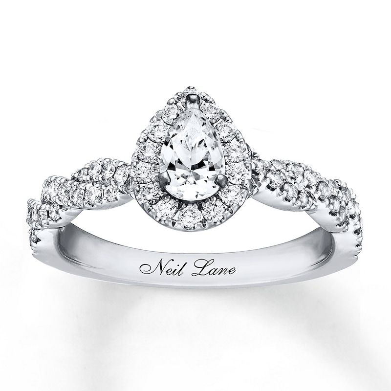 Previously Owned Neil Lane Engagement Ring 3/4 ct tw Pear & Round-cut Diamonds 14K White Gold - Size 9.25