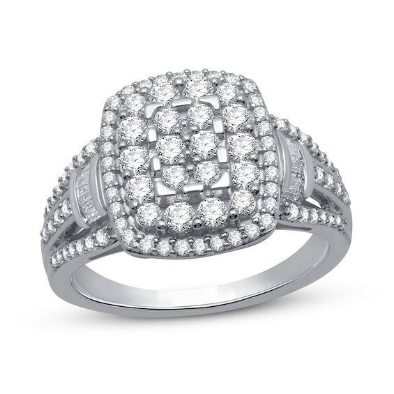 Previously Owned Diamond Fashion Ring 1 ct tw Round & Baguette-cut 10K White Gold - Size 9.75