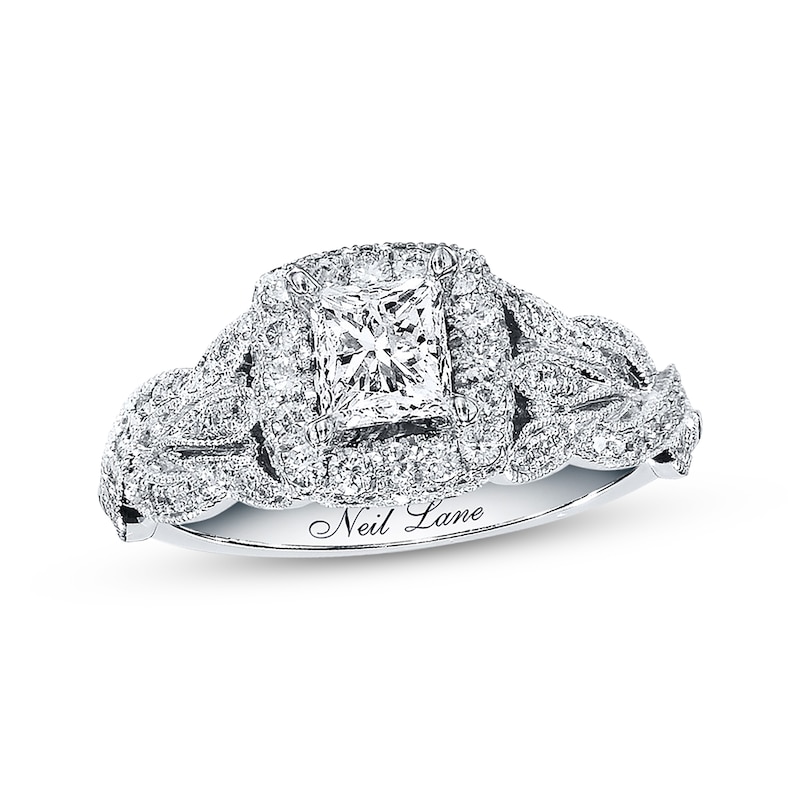Previously Owned Neil Lane Bridal Ring 1-1/6 ct tw Princess & Round-cut Diamonds 14K White Gold - Size 4.5