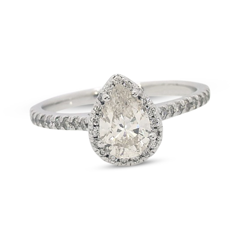 Previously Owned Diamond Engagement Ring 7/8 ct tw Pear & Round-Cut 14K White Gold
