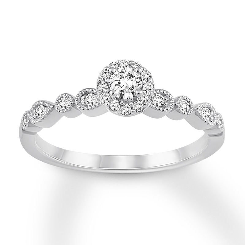 Main Image 1 of Previously Owned Diamond Engagement Ring 1/4 ct tw Round-cut 10K White Gold