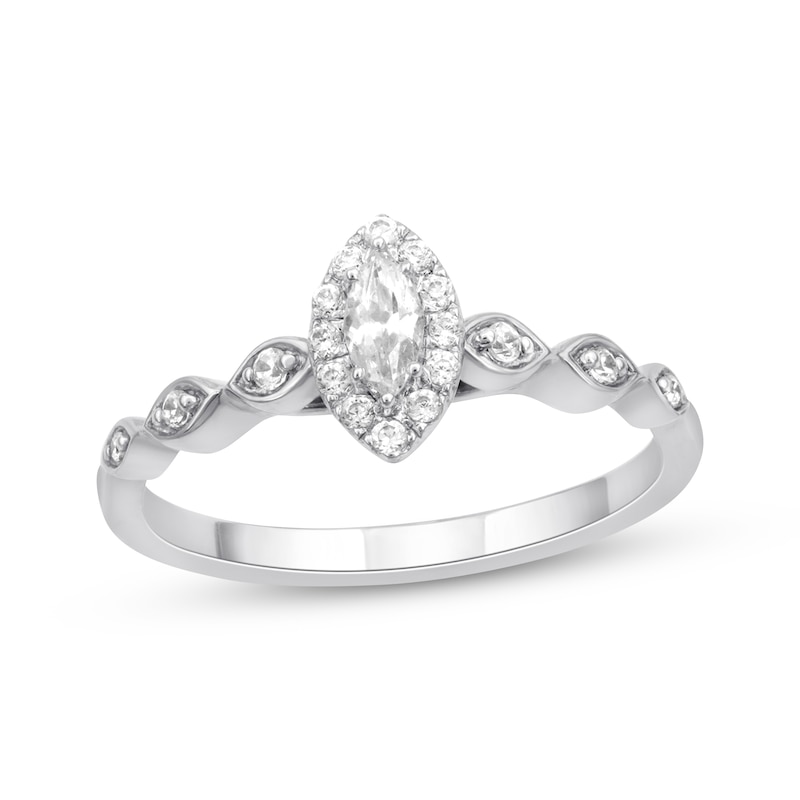 Main Image 1 of Previously Owned Diamond Engagement Ring 1/3 ct tw Marquise/Round 10K White Gold