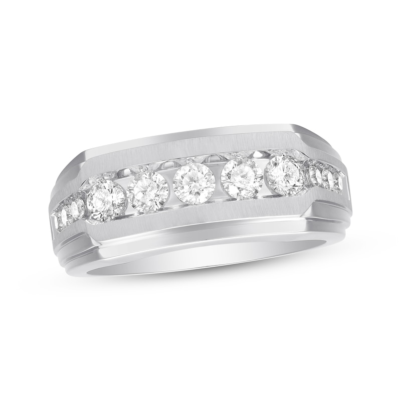 Main Image 1 of Previously Owned Men's Diamond Wedding Band 1 ct tw Round-cut 10K White Gold