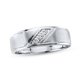 Previously Owned Men's 3-Stone Diamond Wedding Band 1/10 ct tw 10K White Gold