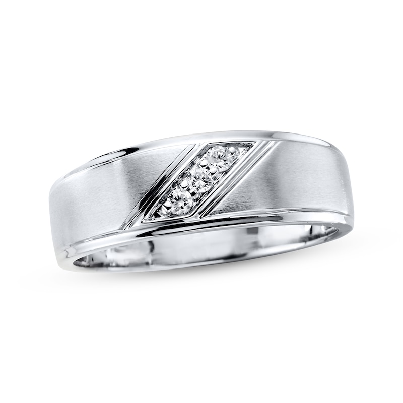 Main Image 1 of Previously Owned Men's 3-Stone Diamond Wedding Band 1/10 ct tw 10K White Gold