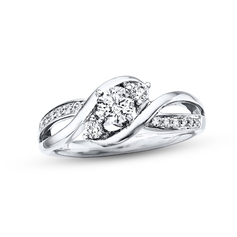 Main Image 1 of Previously Owned Three-Stone Engagement Ring 3/8 ct tw Round-cut Diamonds 14K White Gold