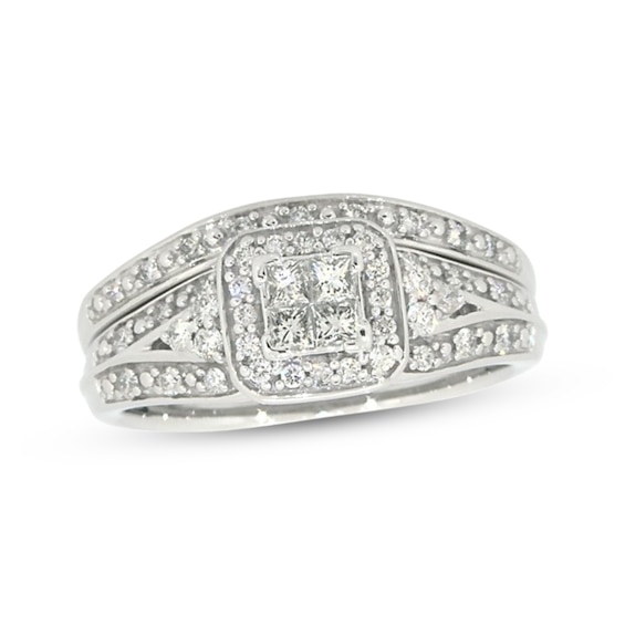 Previously Owned Diamond Bridal Set 1/3 ct tw Princess & Round-cut 10K White Gold