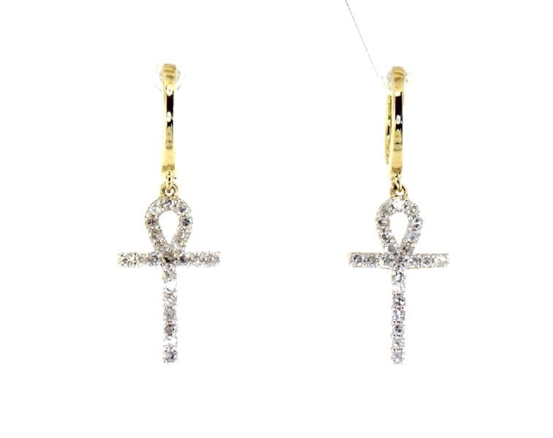 Previously Owned Diamond Ankh Hoop Drop Earrings 1/4 ct tw 10K Yellow Gold