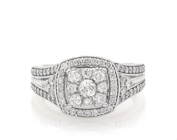 Previously Owned Multi-Diamond Center Cushion Halo Engagement Ring 1 ct tw 10K White Gold