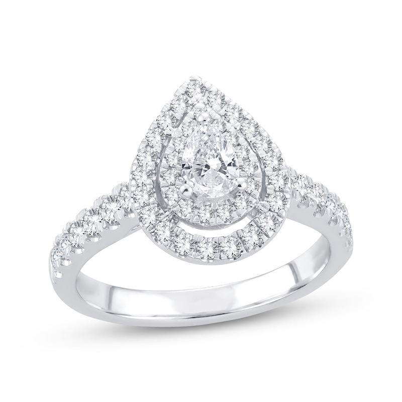 Main Image 1 of Previously Owned Diamond Engagement Ring 1 ct tw Pear & Round-cut 14K White Gold