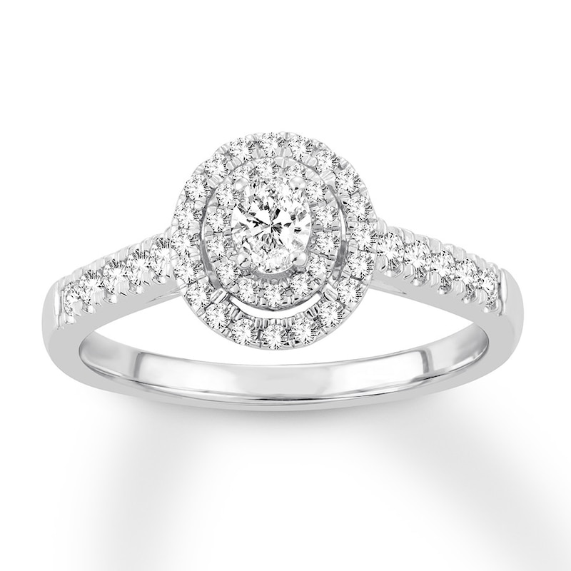 Main Image 1 of Previously Owned Diamond Engagement Ring 1/2 ct tw Oval/Round 14K White Gold