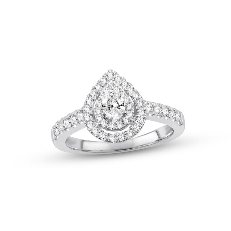 Main Image 1 of Previously Owned Diamond Engagement Ring 1/2 ct tw Pear & Round-cut 14K White Gold