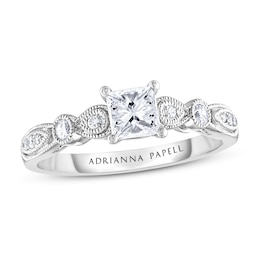 Previously Owned Adrianna Papell Diamond Engagement Ring 1/2 ct tw Princess & Round-cut 14K White Gold