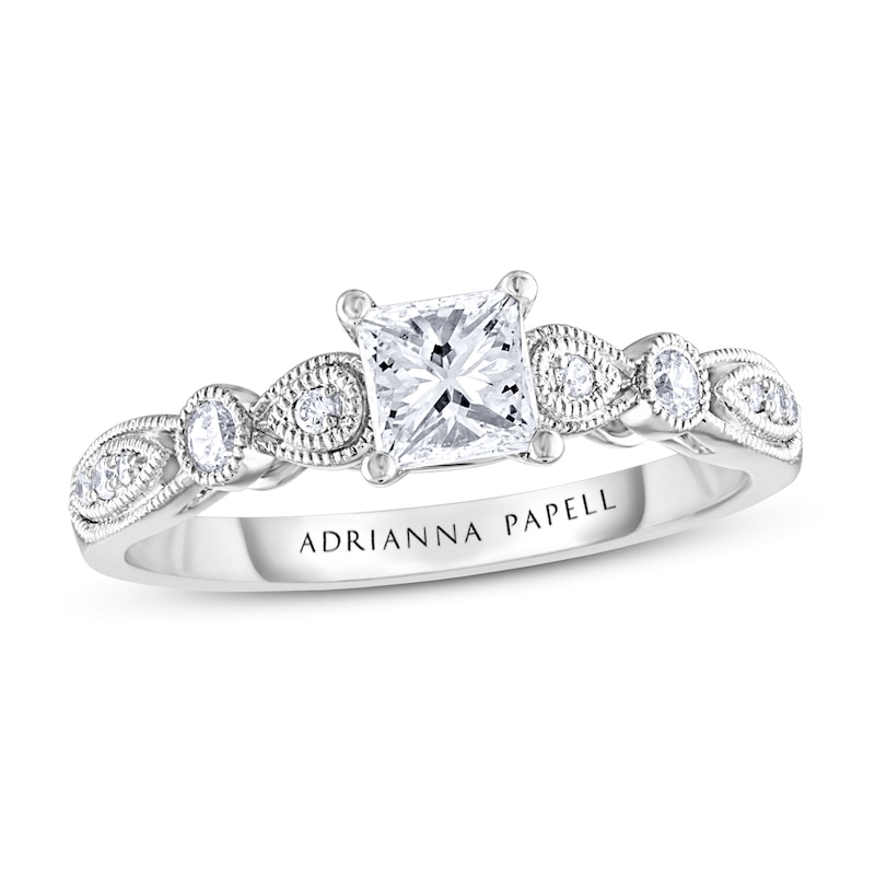 Main Image 1 of Previously Owned Adrianna Papell Diamond Engagement Ring 1/2 ct tw Princess & Round-cut 14K White Gold