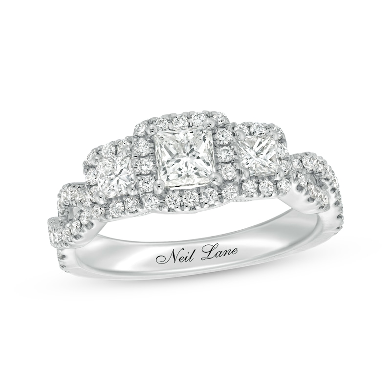 Main Image 1 of Previously Owned Neil Lane 3-Stone Engagement Ring 1-1/8 ct tw Princess & Round-cut Diamonds 14K White Gold