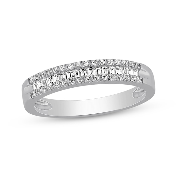 Previously Owned Diamond Anniversary Band 1/5 cttw Round and Baguette-Cut 10K White Gold