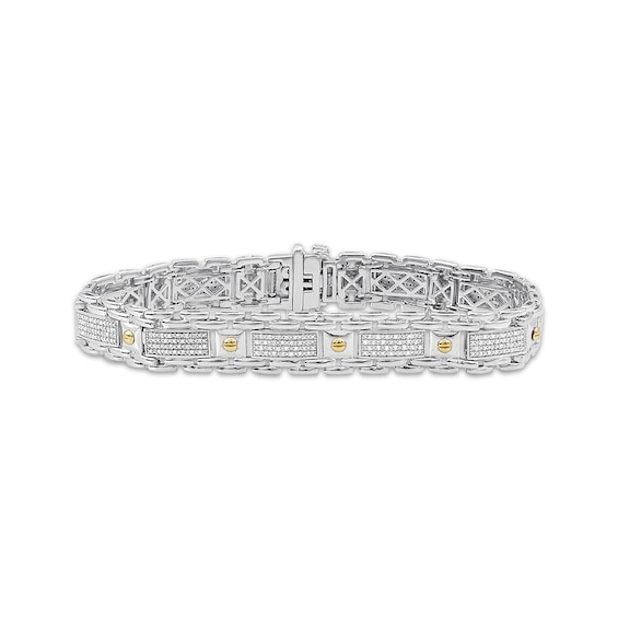 Previously Owned Men's Diamond Bracelet 1/2 ct tw Round Sterling Silver & 10K Yellow Gold 8.5"